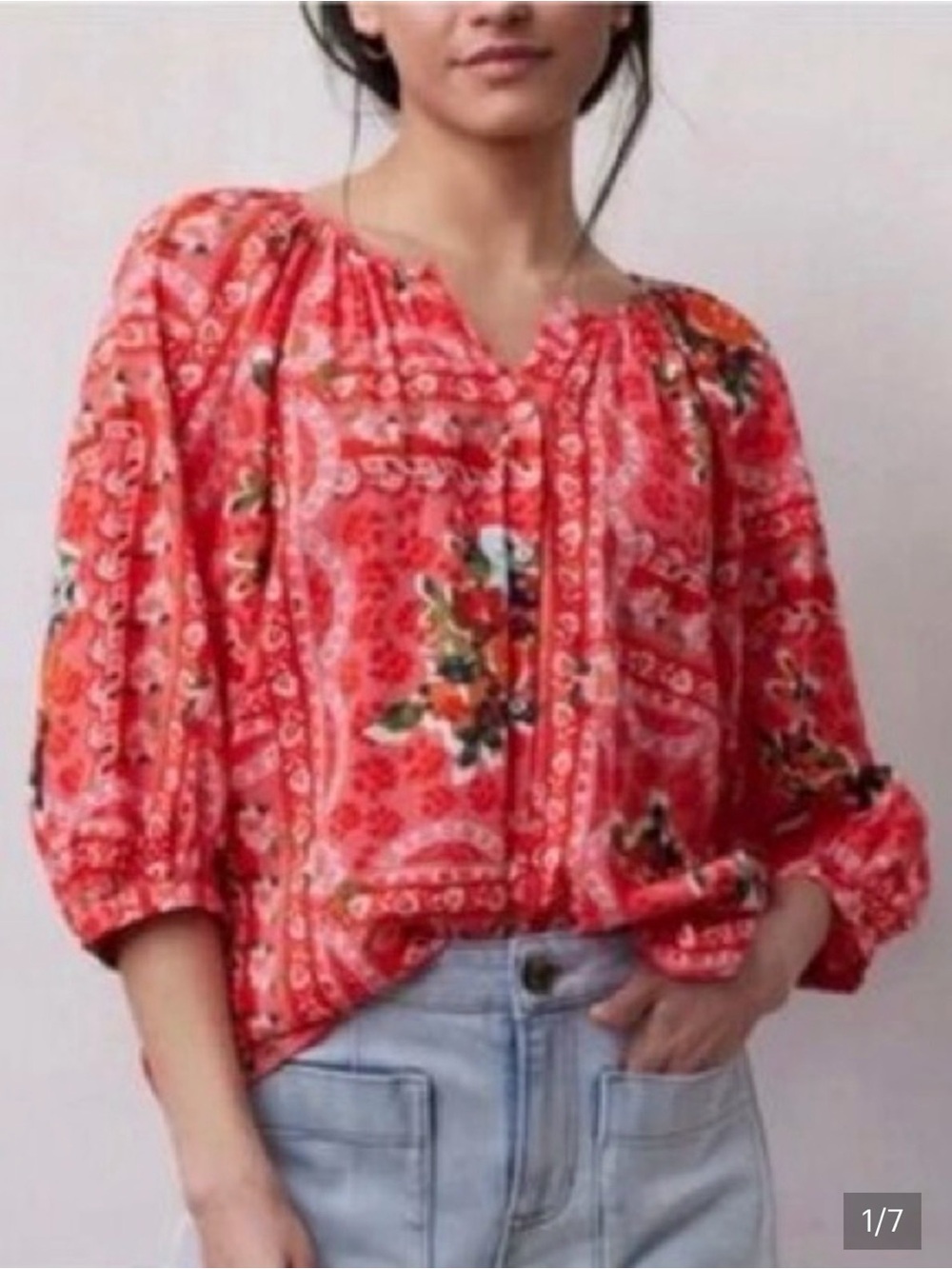 Lauren Conrad red floral blouse size small